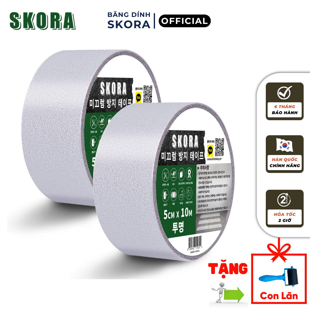 2 cuộn băng dính chống trượt sàn nhà tắm SKORA 5cm x 10m