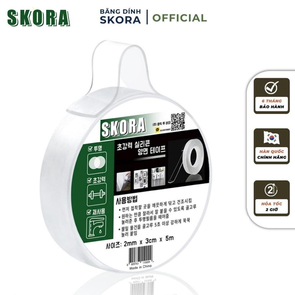 Băng dính 2 mặt trong suốt SKORA 2mm