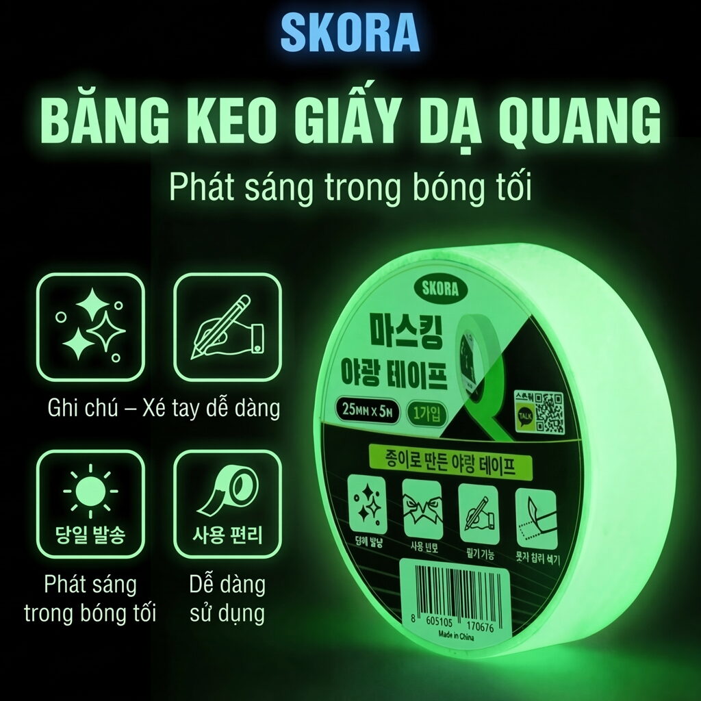 Băng keo giấy dạ quang SKORA 2.5cm